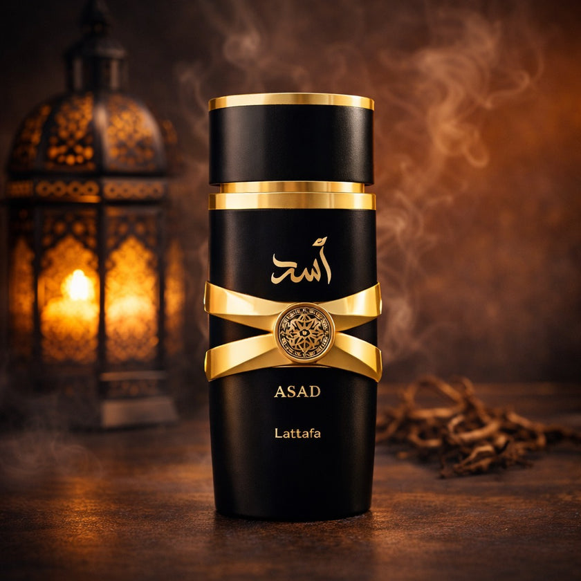 Black and gold perfume bottle
