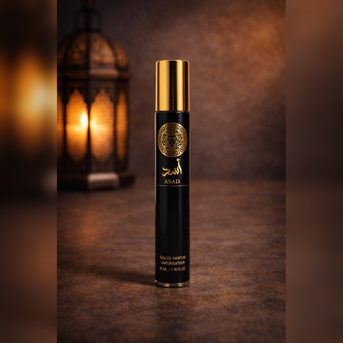 Lattafa Asad Eau de Parfum Spray 35ml (1.18 oz) – Warm Spicy Vanilla Woody Cologne for Men | Travel Size Luxury Fragrance