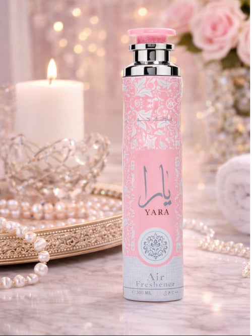 Pink air freshener with 'Yara'